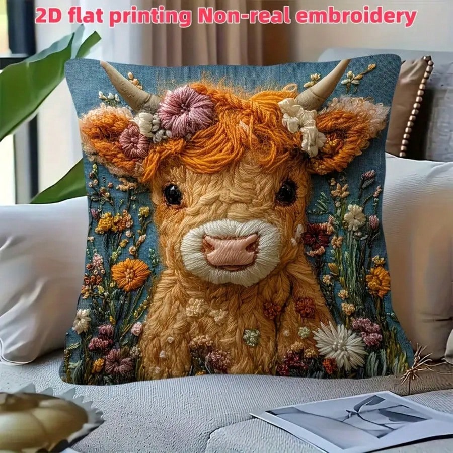 Pillow Insert 18X18 - غطاء وسادة ديكوري بتصميم بقرة هايلاند