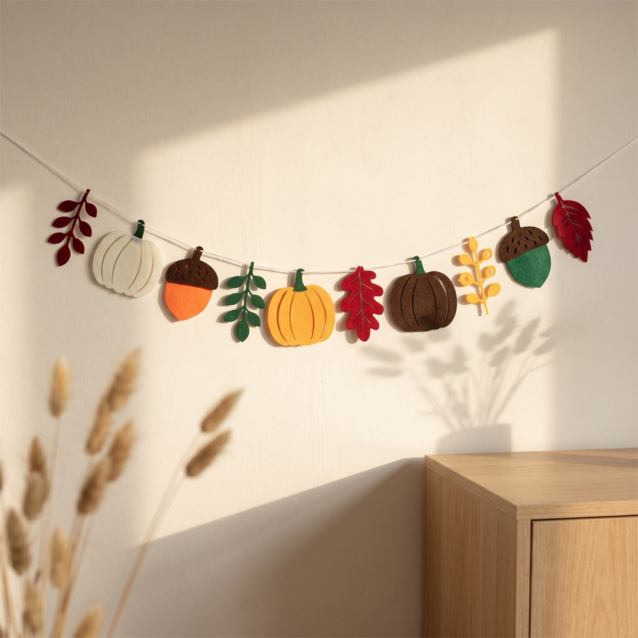 Home Textiles & Decorations - لافتة خريفية بتصميم أوراق اليقطين لعيد