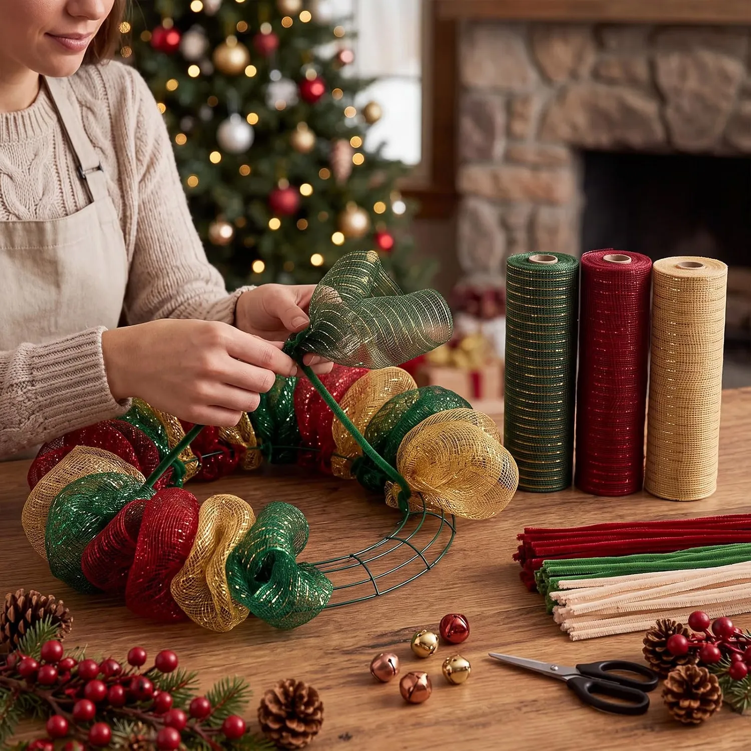 1 رول شريط شبكي لتزيين شجرة عي - مراجعة Home Textiles Usa وسعره